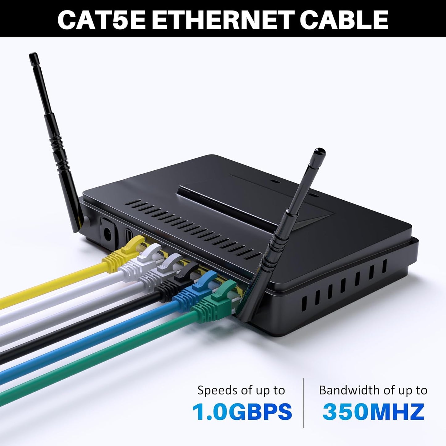 Cat5e Ethernet Cable 300 FT, Long Cat 5e Internet Cable, White Snagless Patch Cord, Flexible, Network, LAN, PoE, Standard RJ45 Connector for PC, Server, Router, Modem, TV, PS5 - with 15 Cable Ties