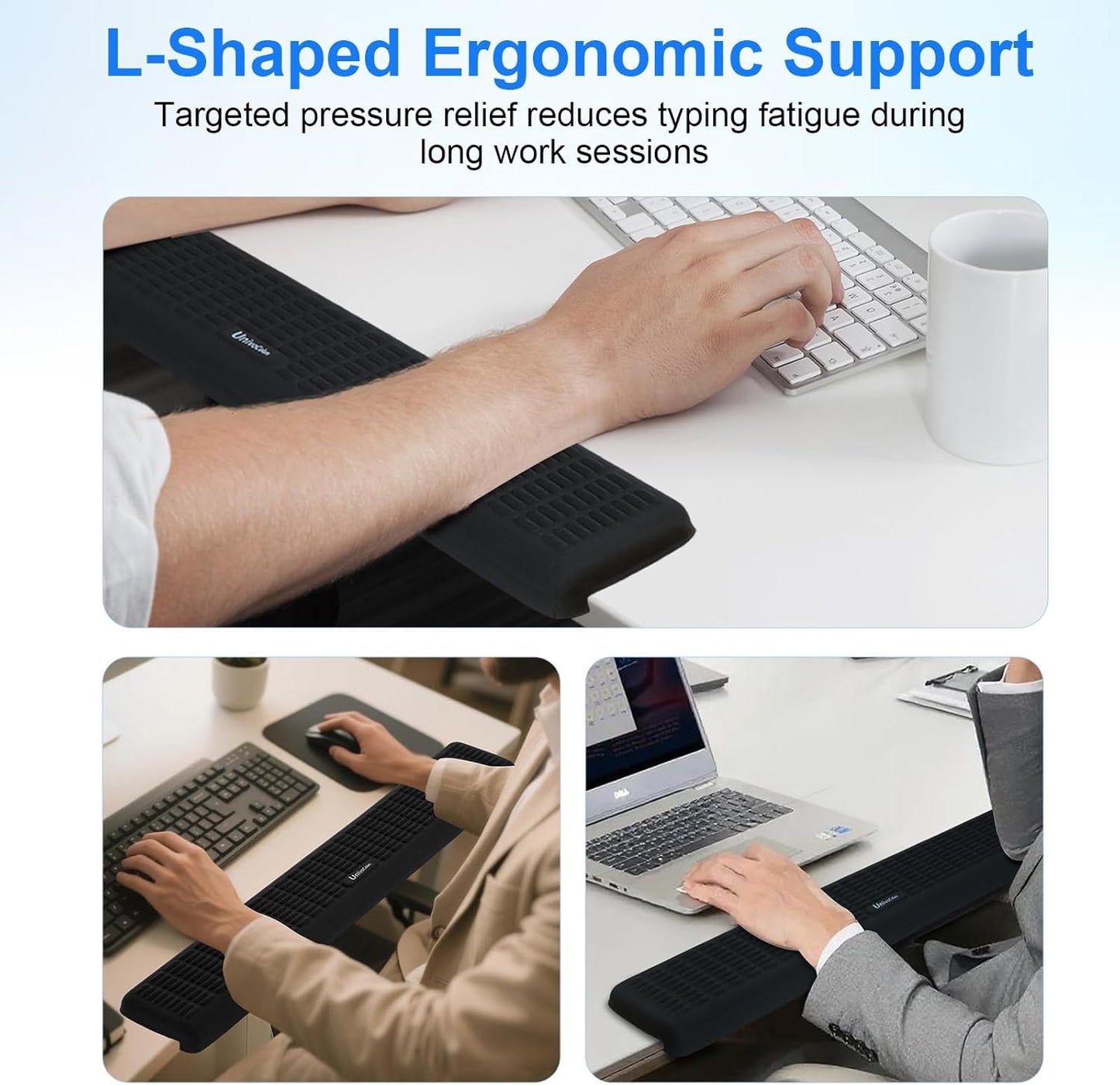 UnivoColors PostureUp L-Shaped Desk Long Wrist Rest Elbow, Non-Slip, Memory Foam, Desk Edge Support, Ergonomic Design for Long-Hour Work (23.6 * 3.9 inch One-Piece Design,Grey)