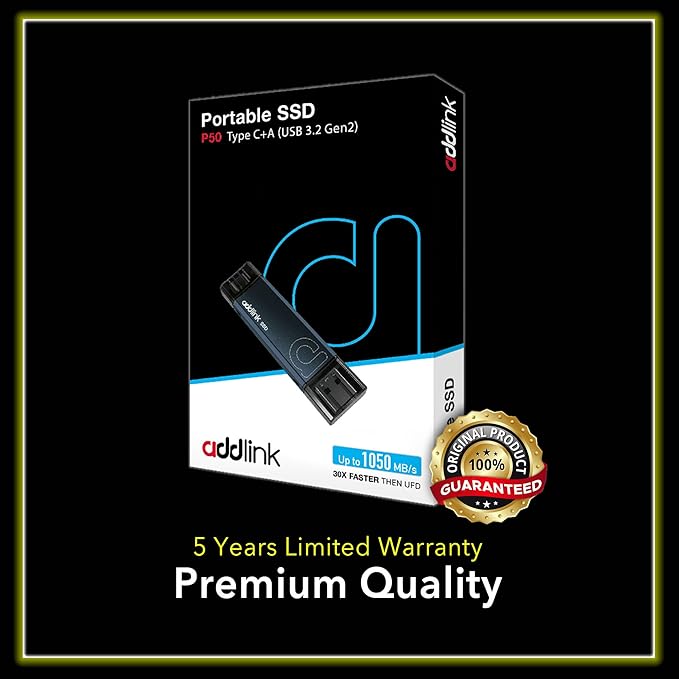 Addlink P50 1TB Mini Portable SSD Stick 1050MB/s USB 3.2 Gen 2 Dual Type-C & Type-A Thumb Drive External Solid State Drive for iPhone 16/15 Pro Max ProRes,Steam Deck, PS5, Teslacar (Metal)