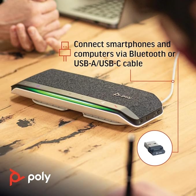 Poly - Sync 40+ Bluetooth Smart Speakerphone (Plantronics) - Flexible Work Spaces - Connect to PC/Mac via Included BT600 Dongle & Smartphones via Bluetooth - Works with Teams (Certified), Zoom & more