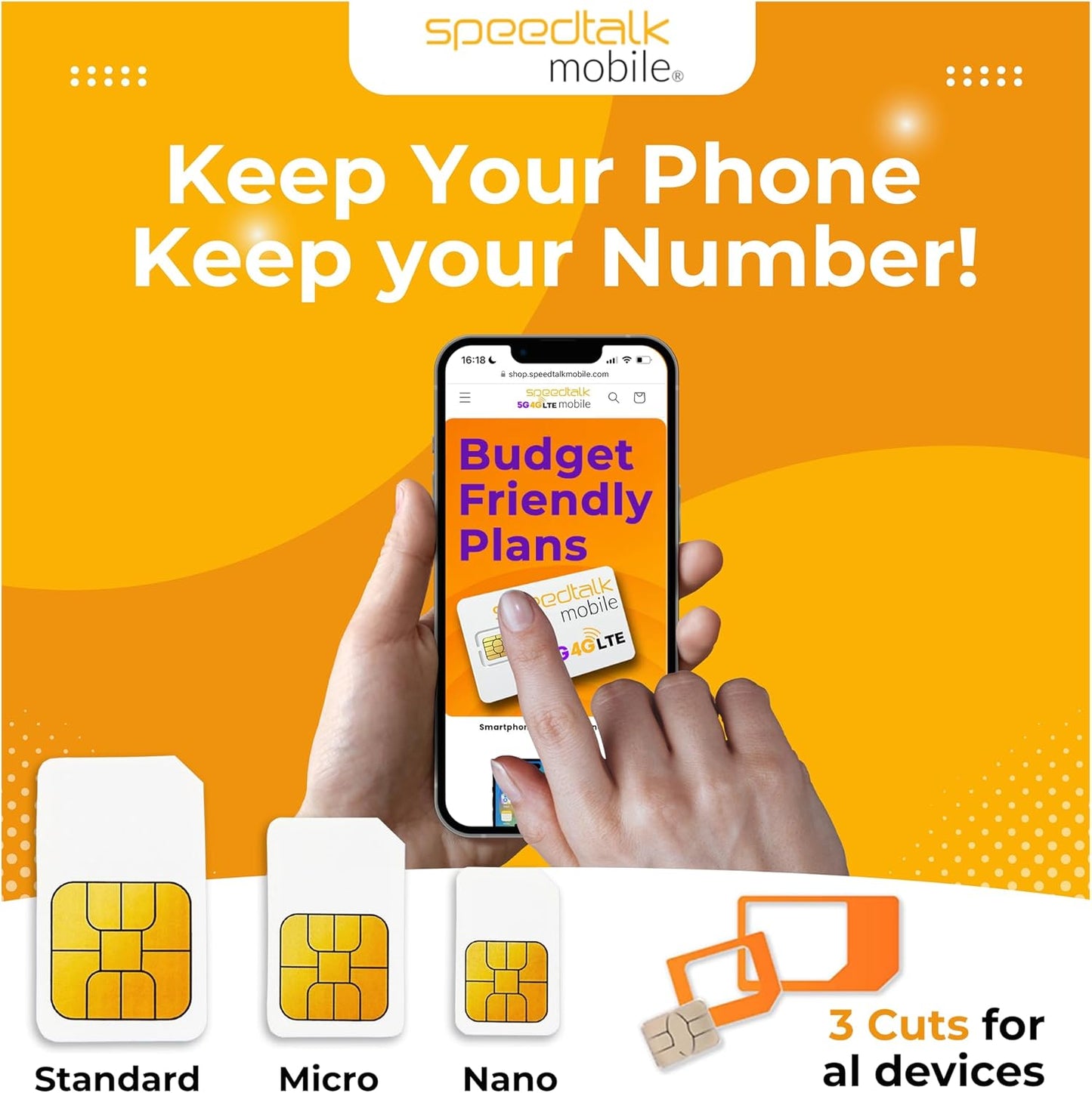 SpeedTalk Mobile Universal SIM Card Kit for 5G 4G LTE iOS Android Smart Phones | Talk Text Data | Triple Cut 3 in 1 Simcard - Standard Micro Nano | No Contract Cellphone Plan (1 GB)