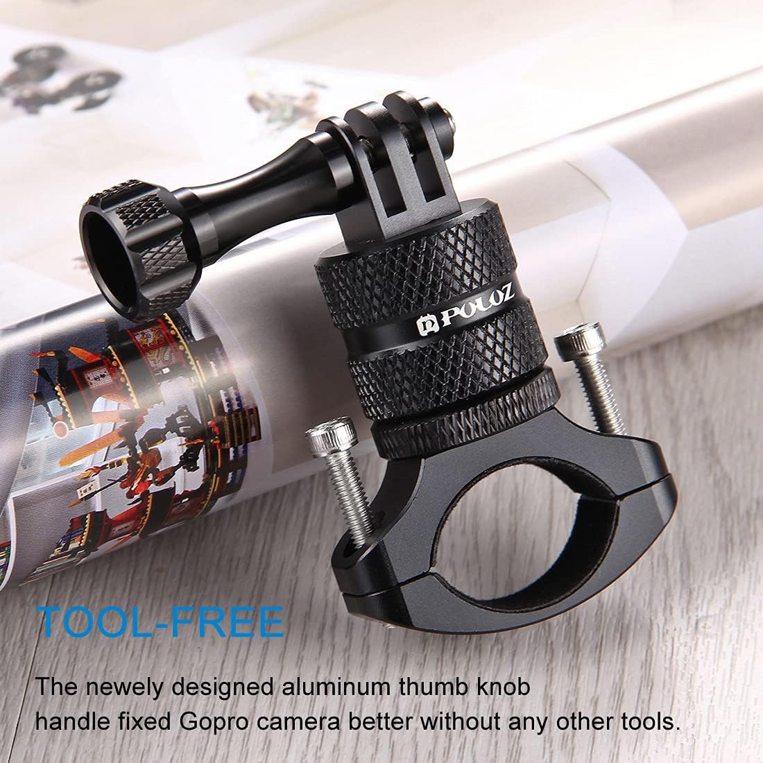 PULUZ Bike Camera Handlebar Mount for Gopro Hero 12/11/10/9/8/7/6 Bike Motorcycle Mount Clip, 360 Degree Rotation Aluminum Bicycle Bracket for DJI OSMO Action&Xiaoyi Camera