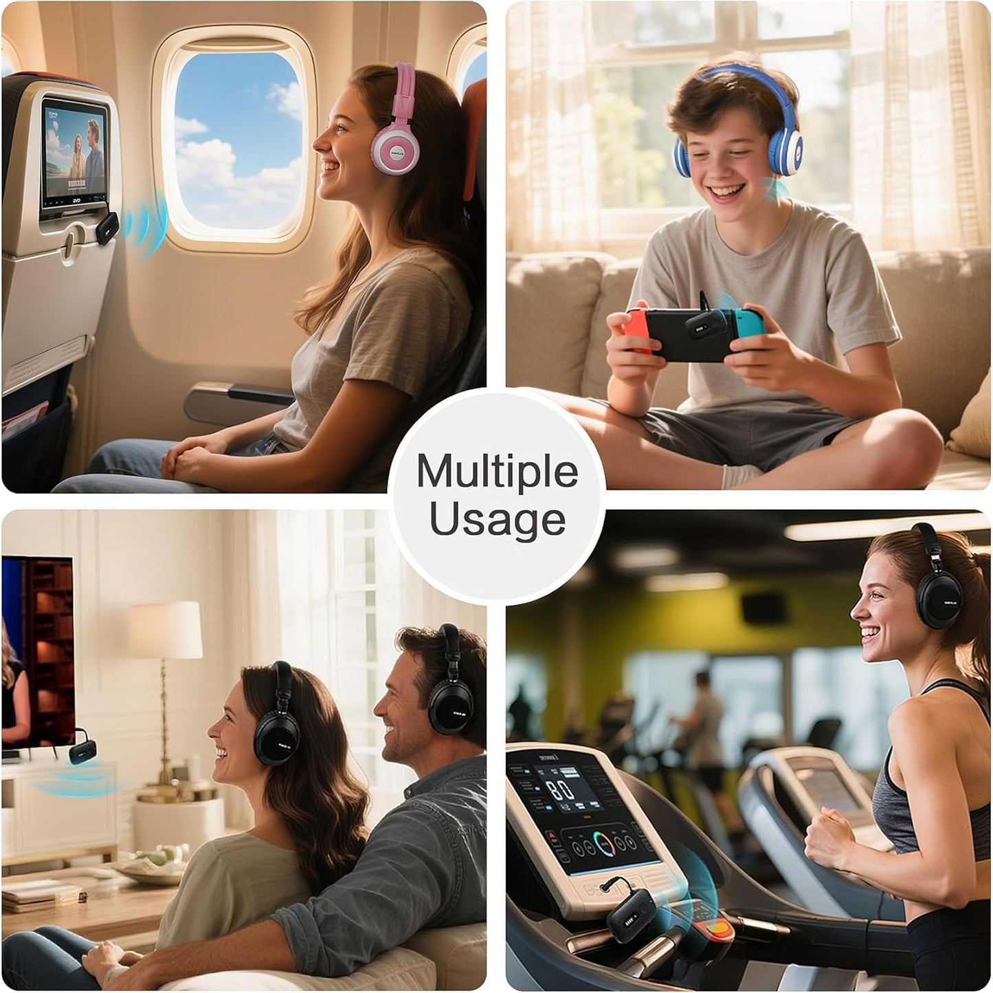 SIMOLIO Airplane-Bluetooth-Adapter for AirPods/Headphones, 20 Hr Battery, Supports 2 Earbuds/Wireless Headphones, 3.5mm AUX Wireless Audio Transmitter for TV, Gym Equipment, Controller, MP3 Player