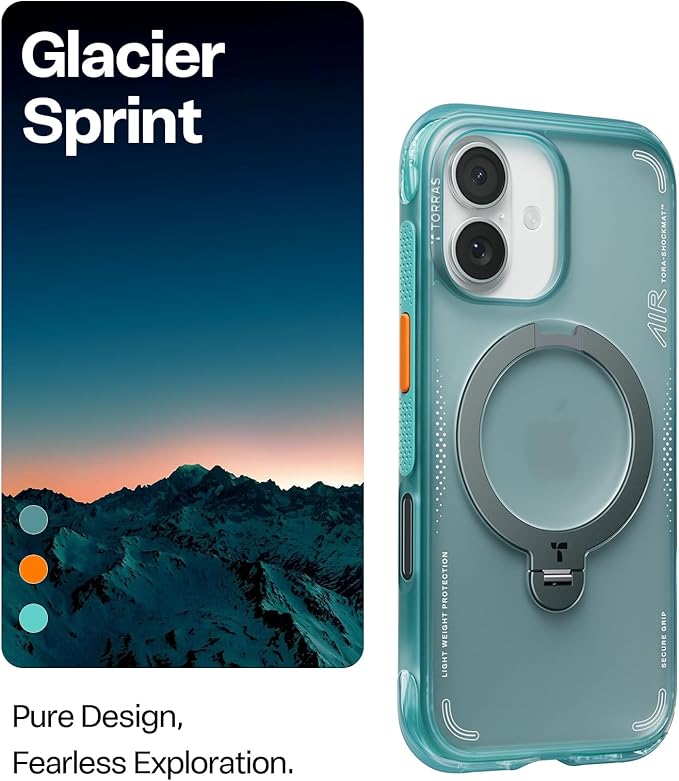 TORRAS Ostand Q3 Air for iPhone 17 Case with 360 Magnetic Stand, Fit for MagSafe, Mil-Grade Drop Tested, Camera Control Button, Shockproof Phone Case for iPhone 17 6.3'', Glacier Sprint