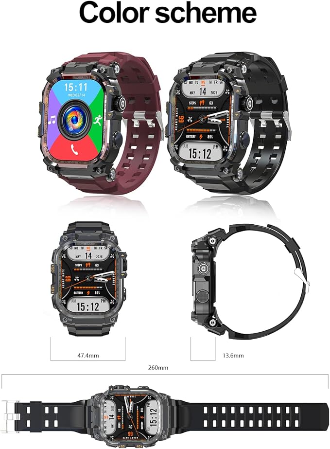 4G SIM Card Android Smartwatch with GPS & WiFi, Military Outdoor Watch for Men, App Downloadable, 2.06" AMOLED Large Screen for Video Chat, HD 180° Rotatable Camera, Health Activity Tracker (Black)