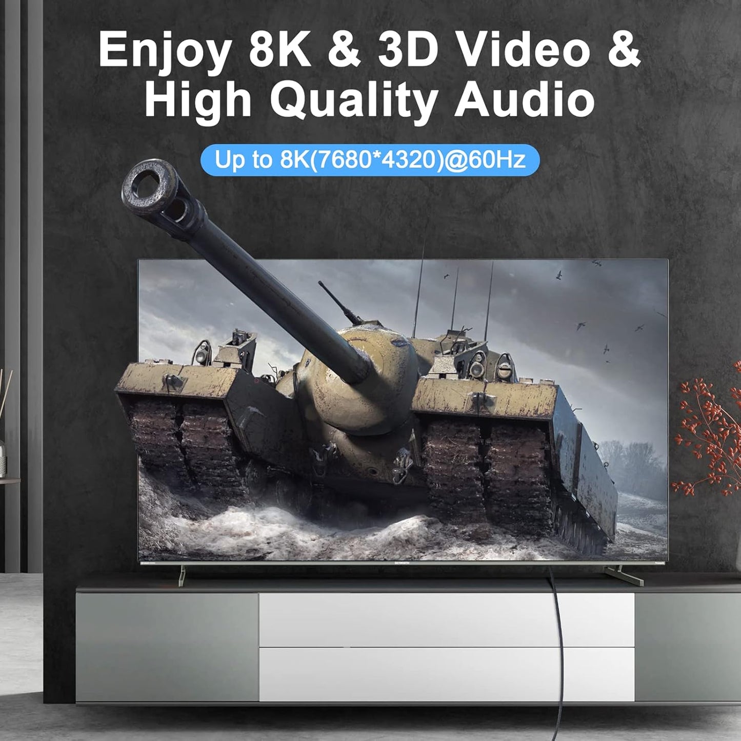 8K 4K HDMI Cable 3.3FT, High Speed Braided HDMI to HDMI 2.1 Cord Supports 8K@60Hz, 4K@120Hz 144Hz 48Gbps Compatible with Roku TV/PS5/HDTV/Blu-ray