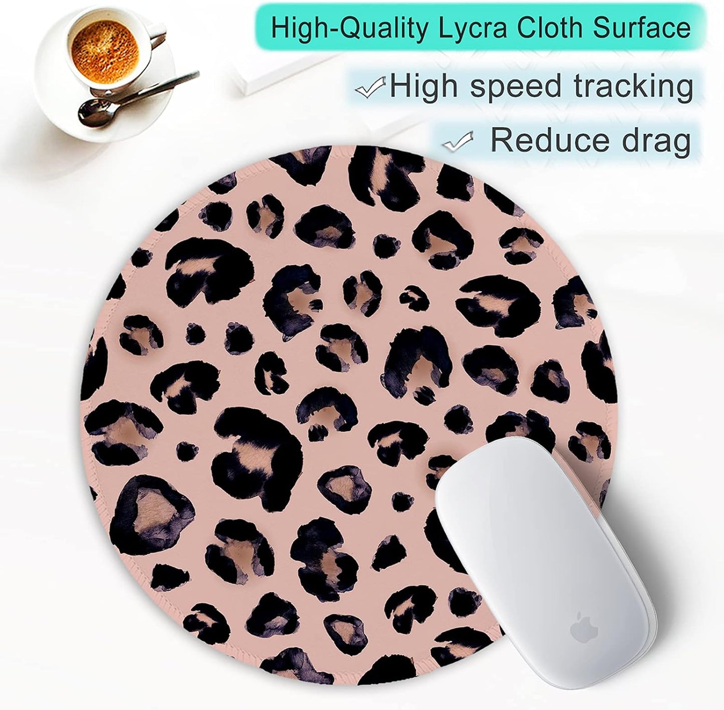 ITNRSIIET Round Mouse Pad with Stitched Edge Premium-Textured Waterproof Non-Slip Rubber Base Desktop Protection Mat Diameter 8.7 inches, Leopard Black Purple