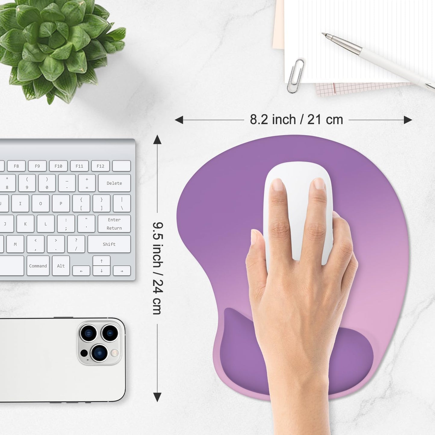ITNRSIIET Ergonomic Mouse Pad, Cushioned Gel Wrist Rest, Non-Slip Base, Smooth Surface, Cute Multi-Color, 9.5 x 8.2 in, Purple Pink Gradient