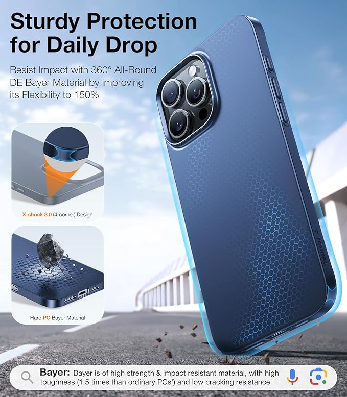 TORRAS Magnetic Slim Fit for iPhone 16 Pro Case 6.3 inch, Ultra-Thin 16 Pro Case Compatible with MagSafe, Lightweight Matte Anti-Scratch Hard PC Cover Phone Case for iPhone 16 Pro OriginFit, Blue