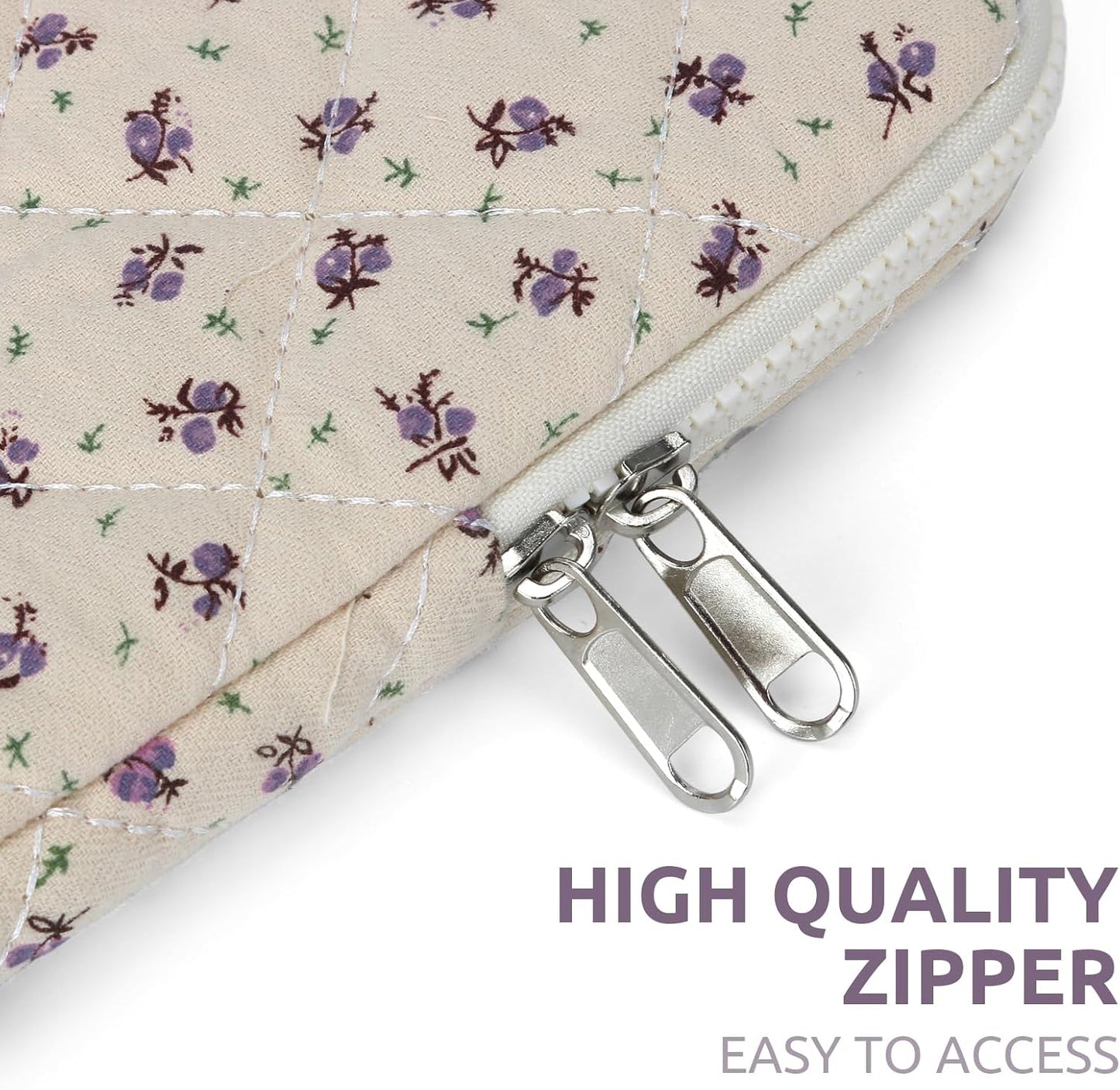 Puffy Laptop Sleeve 13-15.6 Inch Cute Quilted Laptop Protective Case Padded Floral Computer Sleeve for MacBook (A-Purple, 11 Inch)