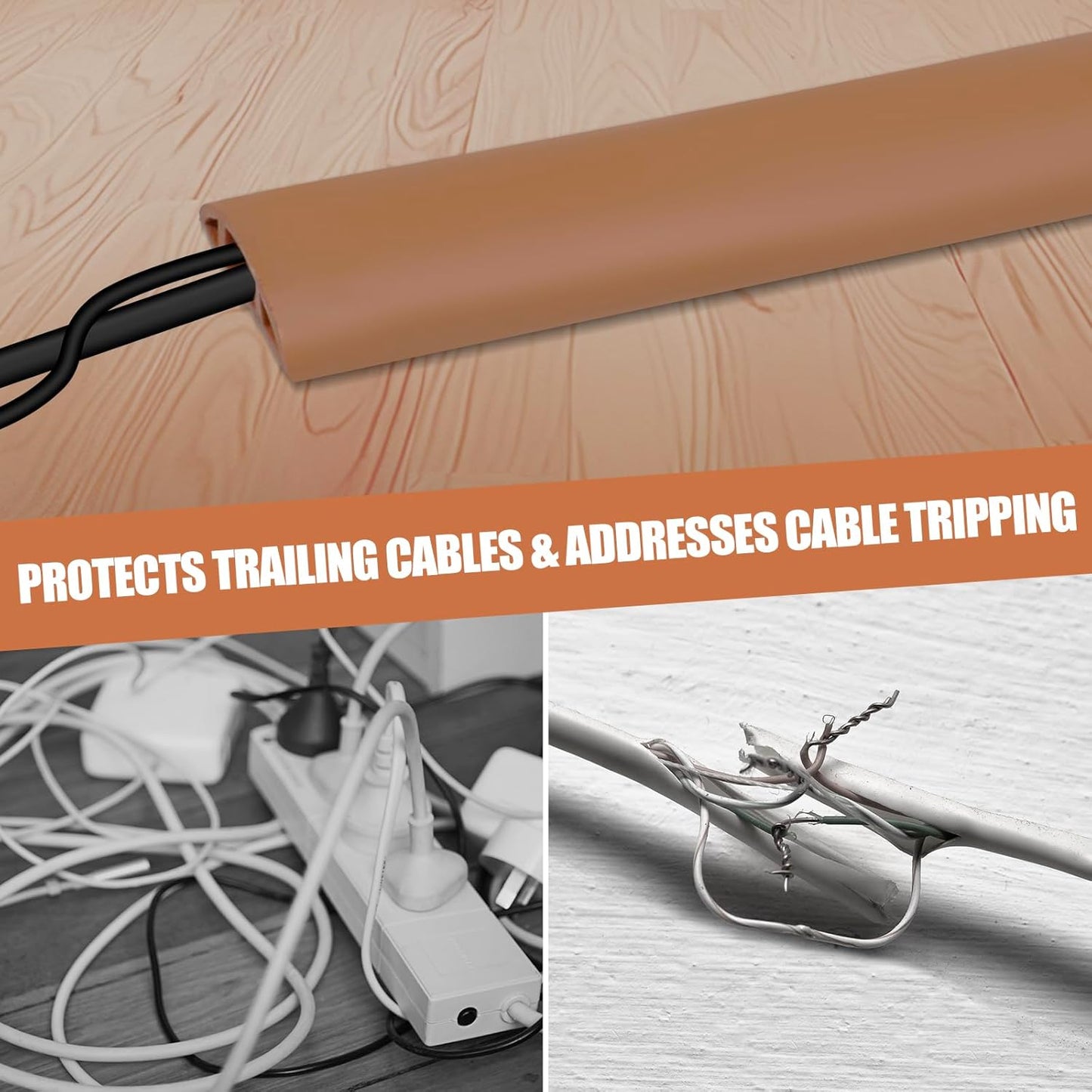 Floor Cord Cover Cavity 0.8"x0.37" Self Adhesive Cord Hider, 10FT Low Profile Cable Management, Extension Strip Protector for Wires, Prevent Cable Trips for Offices, Gyms, Exhibitions(Brown)