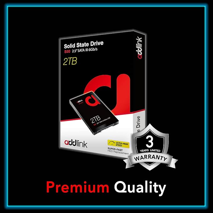 Addlink S20 2TB PS4 Compatible SATA III 2.5" Inch Extreme Quality Internal SSD 550MB/s Maximum Speed, Perfect HDD Replacement/Upgrade for Laptops, PCs & Sony PS4 (ad2TBS20S3S)