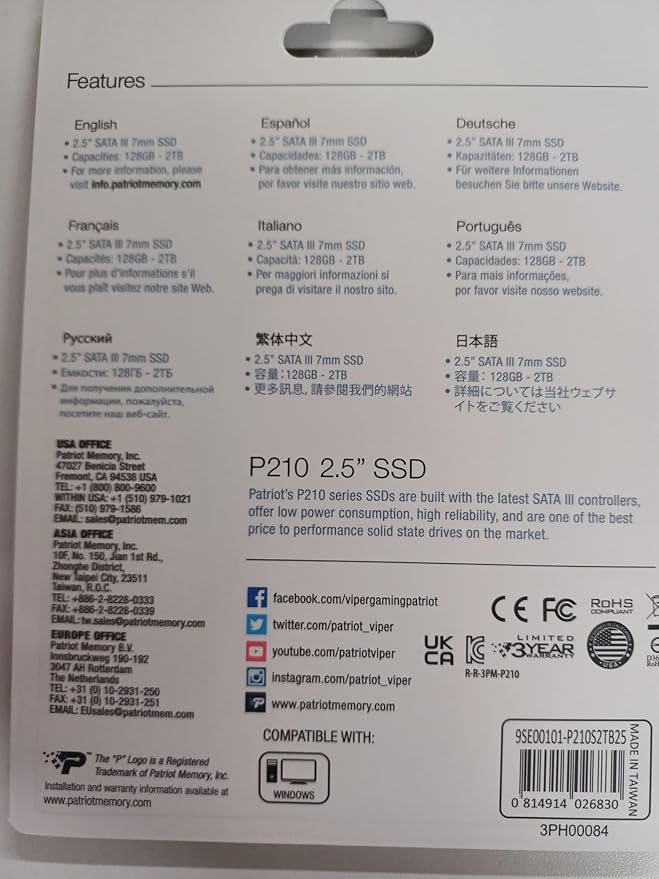 Patriot P210 2TB Internal SSD - SATA 3 2.5" - Solid State Drive - P210S2TB25