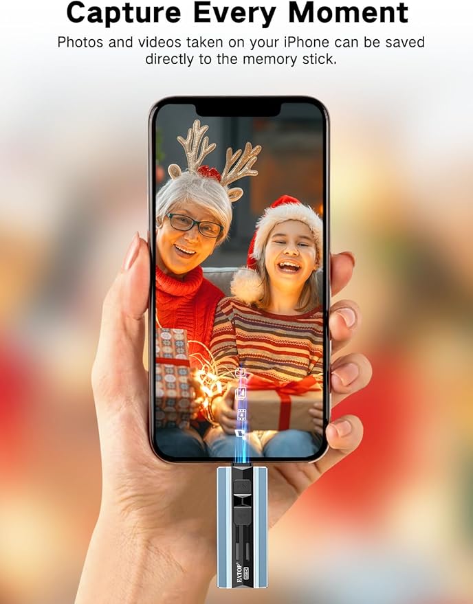 256GB Dual Interface Flash Drive, No App Required, Portable USB Storage Memory Stick for iPhone, iPad, Android, PC & Mac – Easily Stores Photos, Videos & Files (Mist Blue)