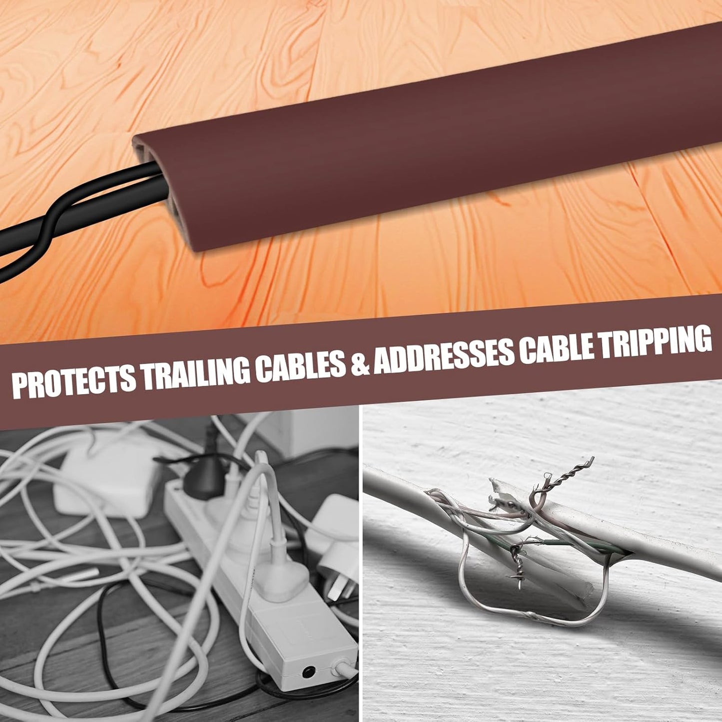Floor Cord Cover Cavity 0.8"x0.37" Self Adhesive Cord Hider, 10FT Low Profile Cable Management, Extension Strip Protector for Wires, Prevent Cable Trips for Offices, Gyms, Exhibitions(Coffee)
