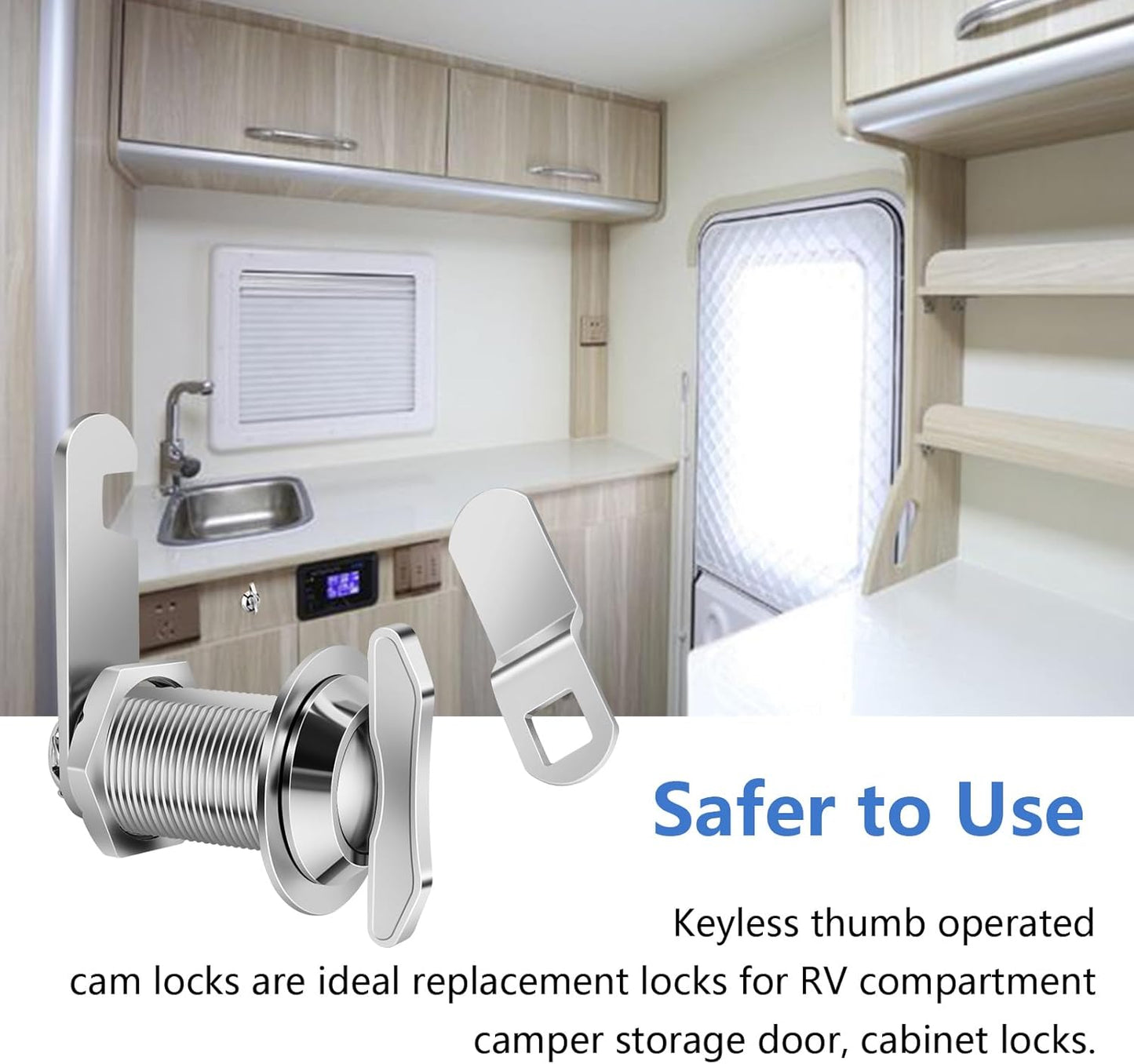 Thumb Operated Offset Cam Lock, 1-1/8” Cylinder Fits on 7/8” Max Door Thickness, Non-Locking Replacement Lock for RV Compartment Camper Storage, Cabinets,Drawers (1-1/8 Inch 6Pack)