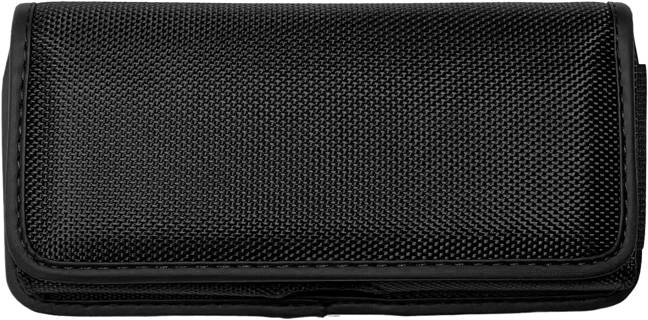 Nylon Cell Phone Holster for Samsung Galaxy A21, A22 5G, Note20 Ultra, S20/S21/S22 Ultra 5G, T-Mobile REVVL 6 Pro - Horizontal Case Canvas Waist Carrying Pouch with Belt Clip/Loops, Black