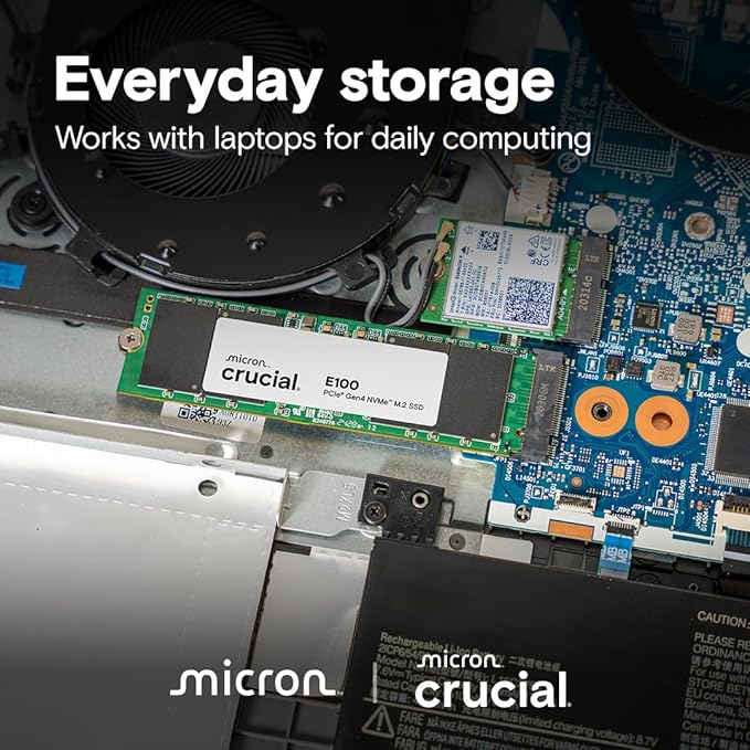 Crucial E100 2TB M.2 NVMe PCIe Gen4 Internal SSD, Up to 5,000MB/s, Laptop & Desktop Compatible - CT2000E100SSD8