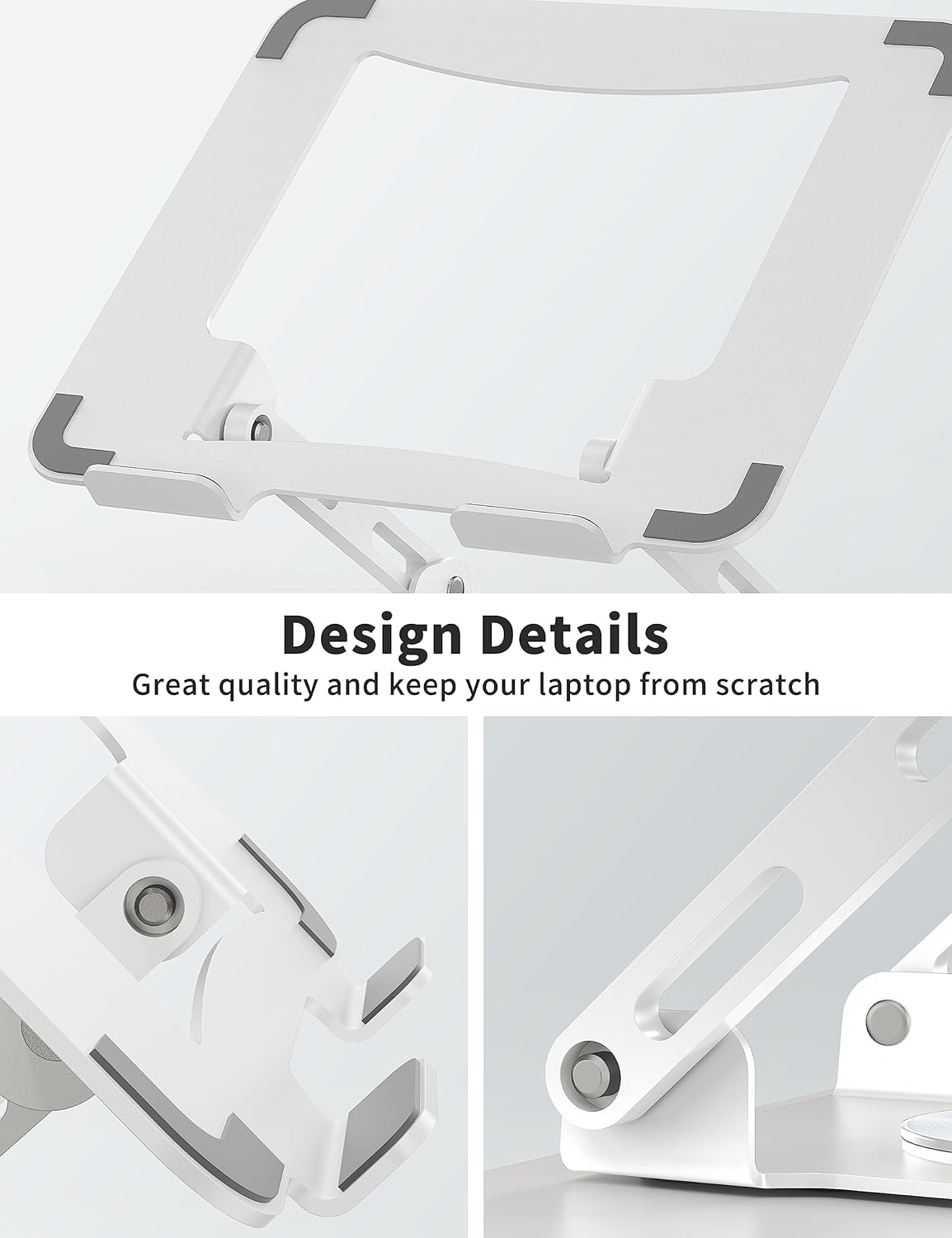SOUNDANCE Laptop Stand with 360° Rotating Base, Ergonomic Computer Riser for Desk, Adjutable Height Muti-Angle, Foldable Laptop Mount, Stable Metal Holder Support 10-15.6" Notebook PC, White