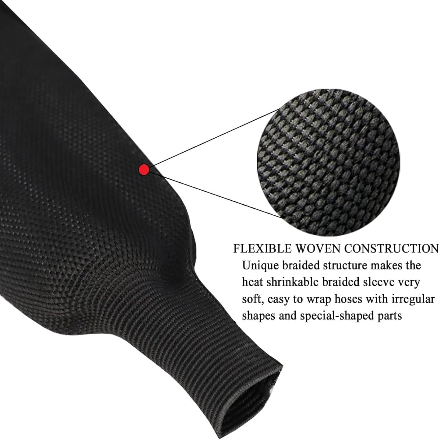 Braided Sleeving 2:1 Shrinkable Fabric Heat Shrink Tubing- Abrasion Protection Flexibility Wiring Harness Cable Sheath (1/2" ID, 16ft)