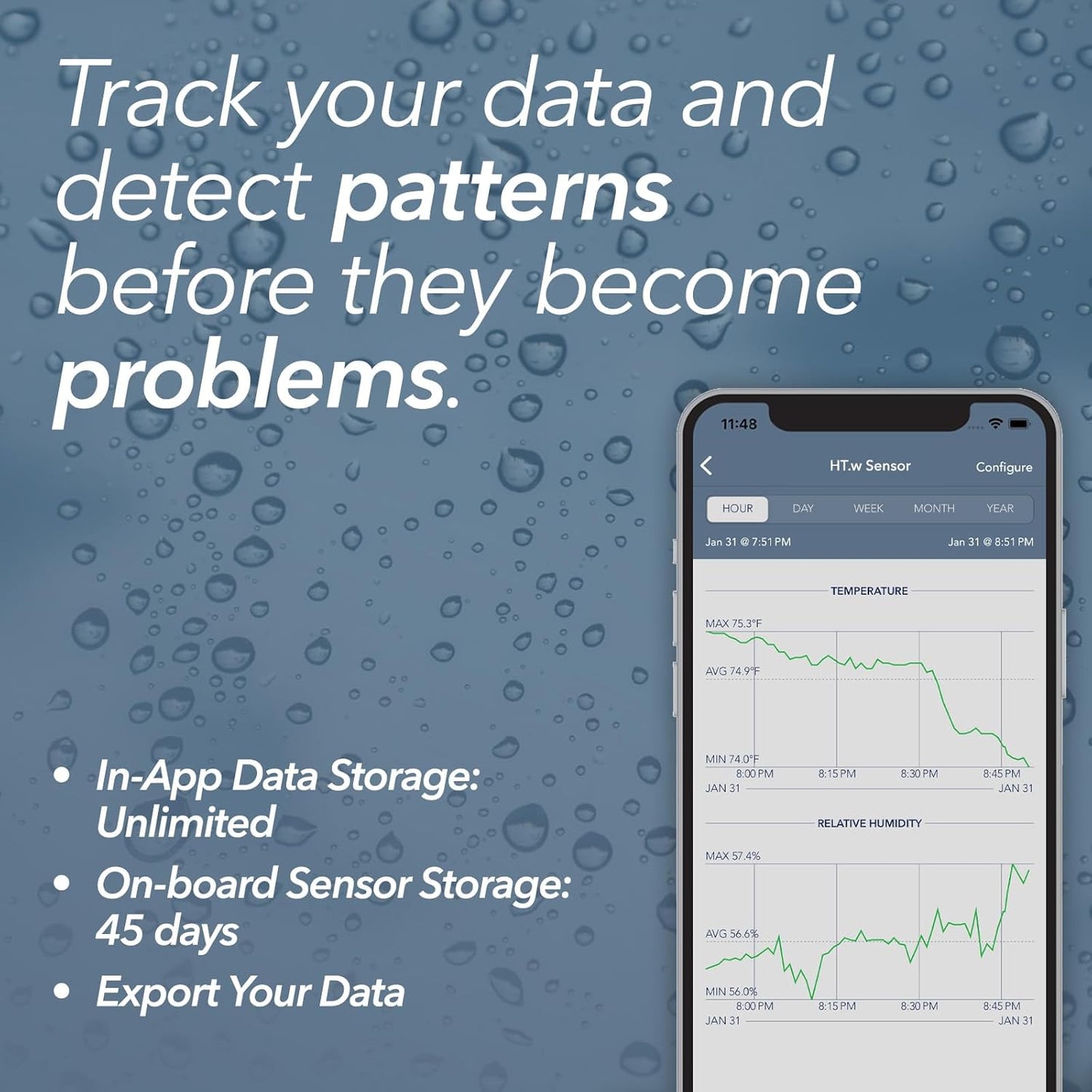 SensorPush HT.w Smart Temperature Sensor & Humidity Sensor - Bluetooth Thermometer & Hygrometer with App Monitoring - Water Resistant Temperature & Humidity Monitor for RV, Basement, Fridge (4 Pack)