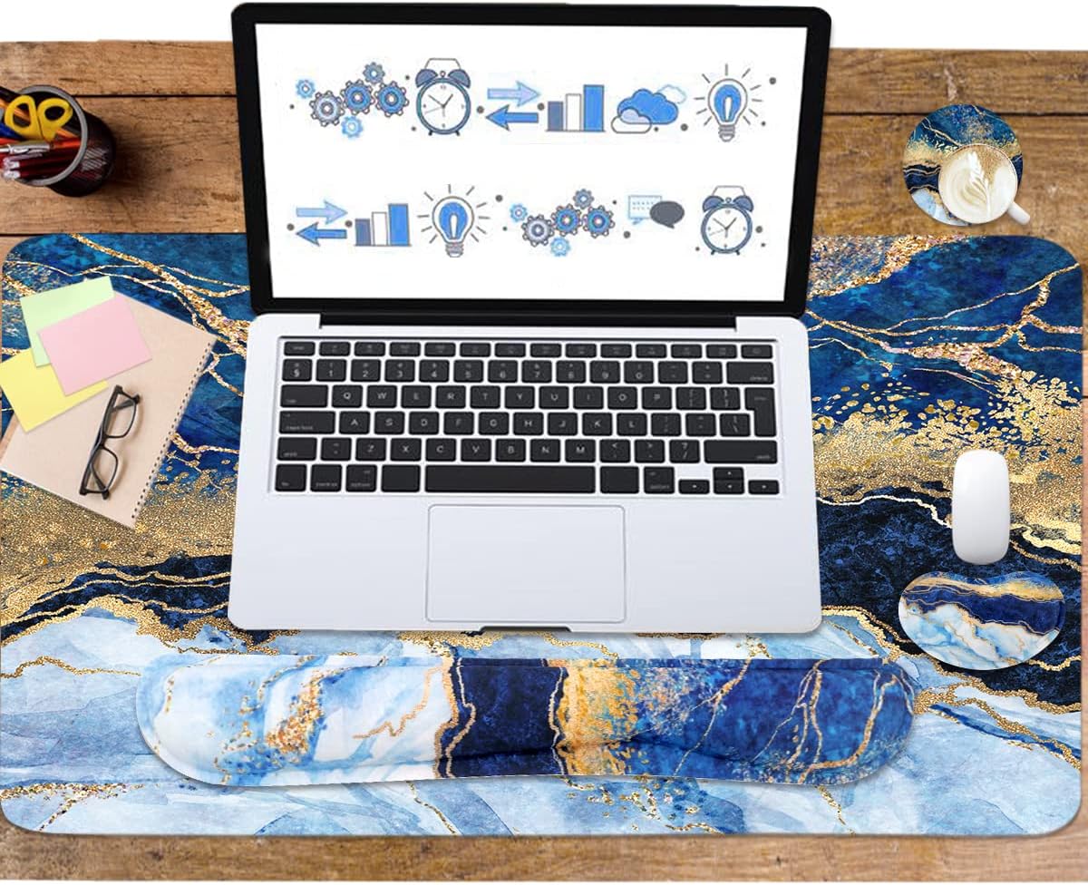 Ergonomic Large Mouse Pad and Keyboard Wrist Rest, Desk Pad for Keyboard and Mouse, 4-in-1 Large Gaming Mouse Pad with Wrist Support - Light Blue