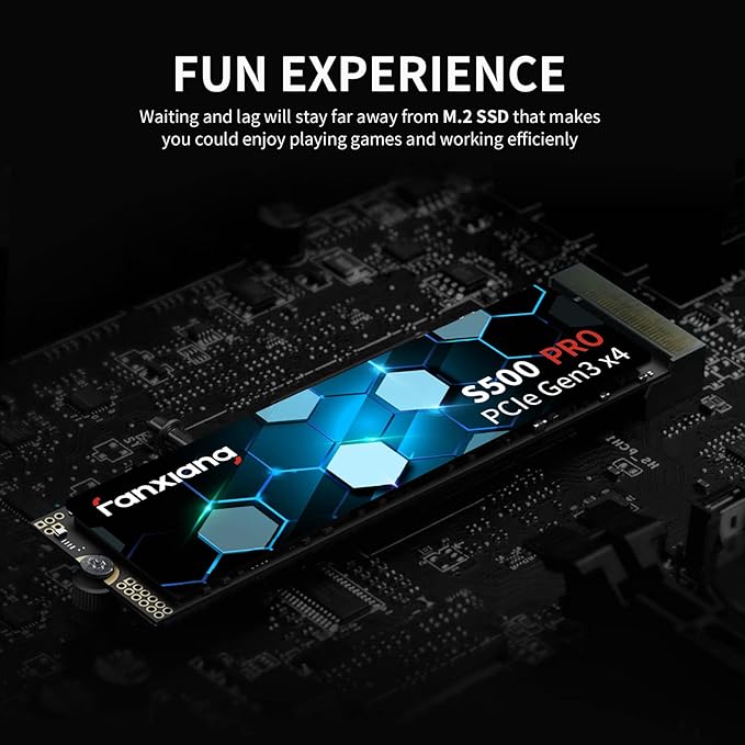 fanxiang S500 Pro 1TB NVMe SSD M.2 PCIe Gen3x4 2280 Internal Solid State Drive, SLC Cache 3D NAND TLC, Up to 3200MB/s, Compatible with Laptop and PC Desktops(Black)