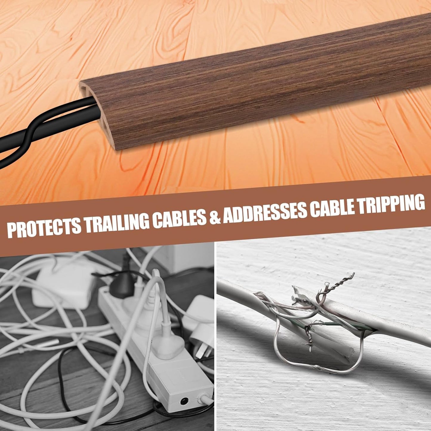 Floor Cord Cover Cable Cavity Self Adhesive Cord Hider Floor 10FT Floor Cable Management Power Cord Protector Floor Electric Cord Covers for Offices, Gym, Exhibitions (Misty Brown Wood, 1.57" x 10')
