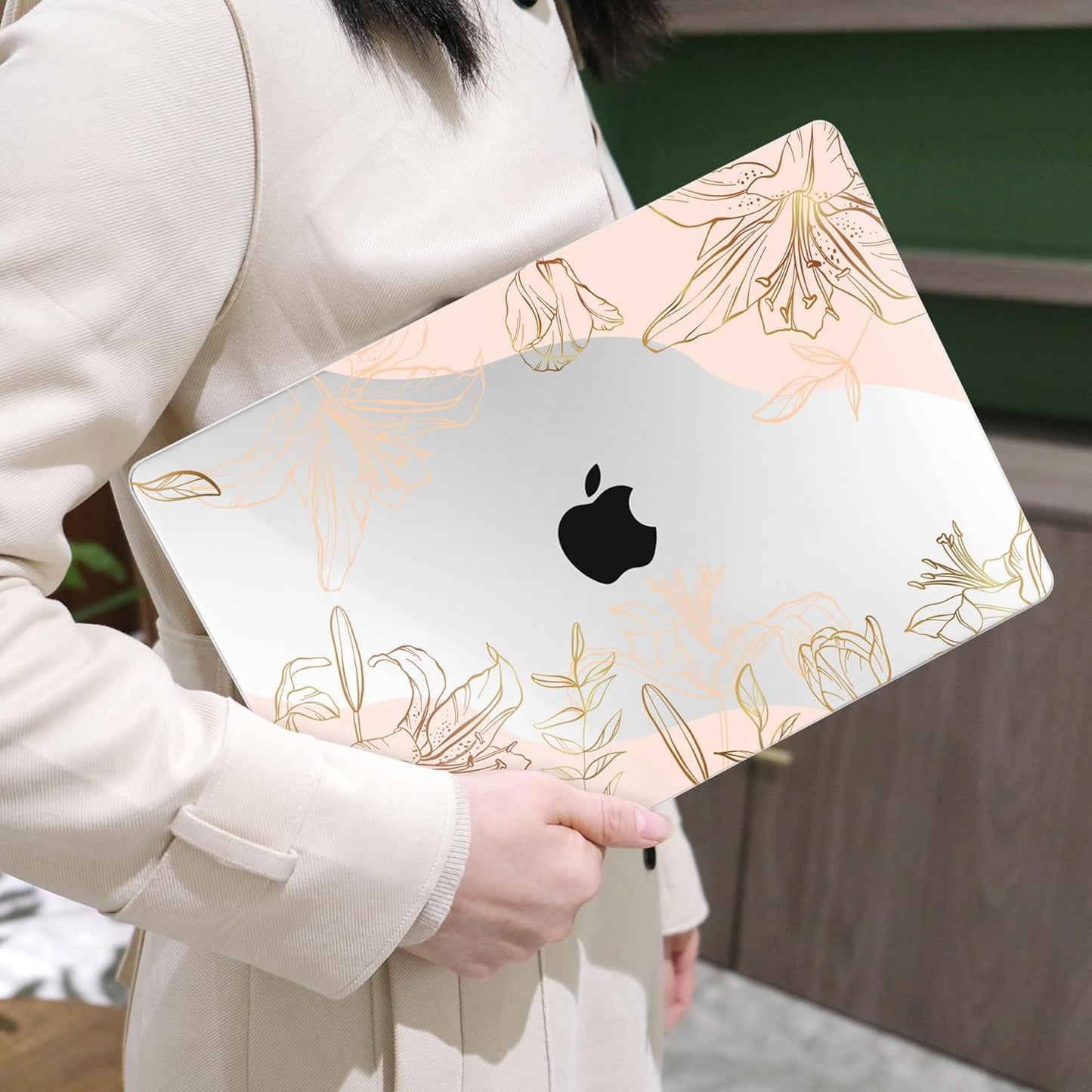 MEEgoodo Case for MacBook Pro 13 inch Case 2022 2021 2020 New A2338 M2/M1 A2251 A2289,Laptop Hard Shell Cases with Keyboard & Camera Cover Compatible with 13.3 inch MacBook Pro, Gold Flowers Lilies