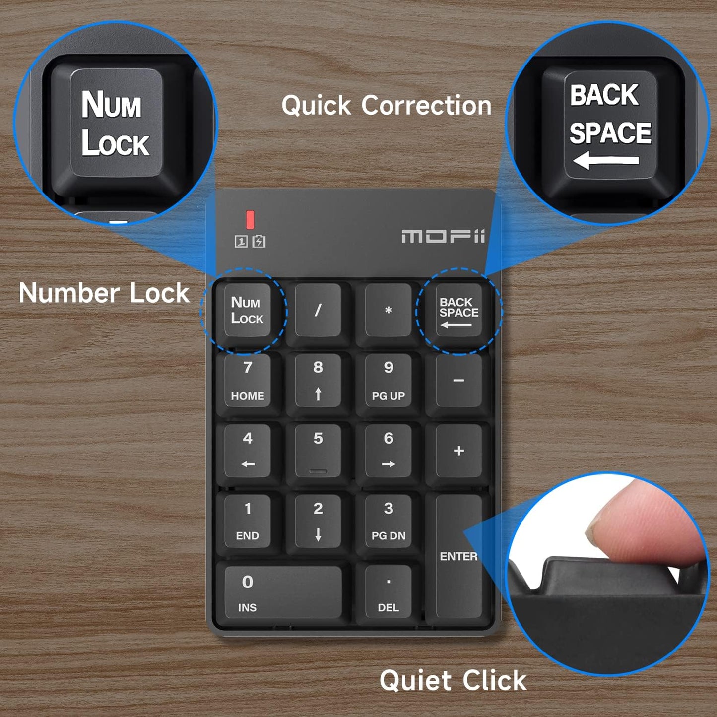 MOFII Wireless Number Pad - 2.4G Numeric Keypad Silent 19 Keys USB Keypads, Portable Financial Accounting Numpad 10 Key for Laptop/Notebook/Surface Pro/PC - Black