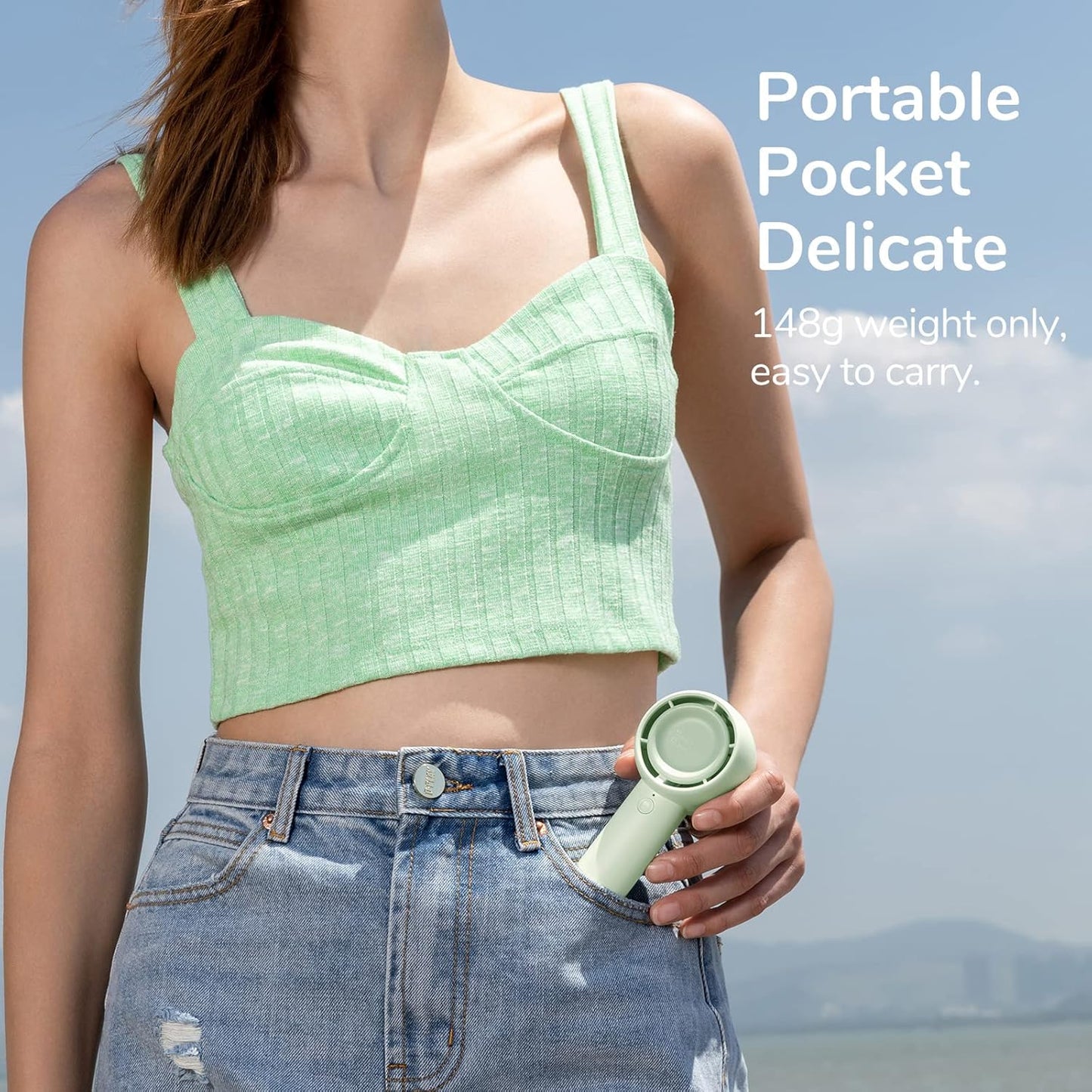 JISULIFE Mini Portable Fan-Bladeless Safe Design, Powerful Turbo Handheld Fan with 5 Speeds, 16Hrs Max Cooling Time,USB Rechargeable, Small Pocket for Travel/Lash, Gifts For Girls/Women