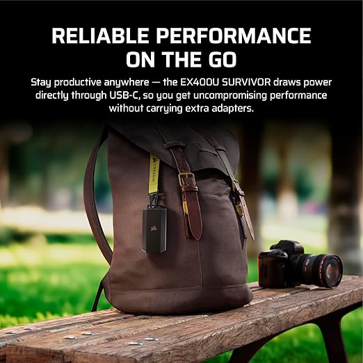 Corsair EX400U Survivor 1TB USB4 External SSD – Up to 4000 MB/s, IP55 Rugged Drive, Plug & Play for PC, Mac & iPad – Black