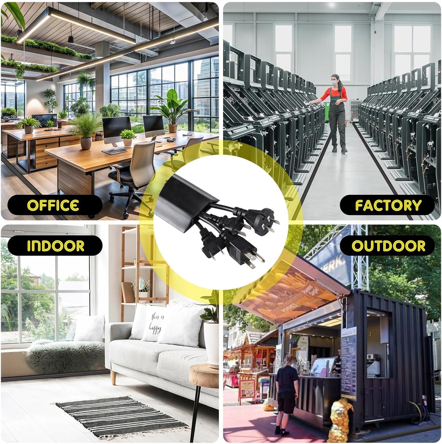 Pangda 30 FT Floor Cable Cover Heavy Duty Cord Cover Protector Power Cable Protector Soft Extension, Organize and Protect Wire on Floor for Home Office or Outdoor Settings (Black)