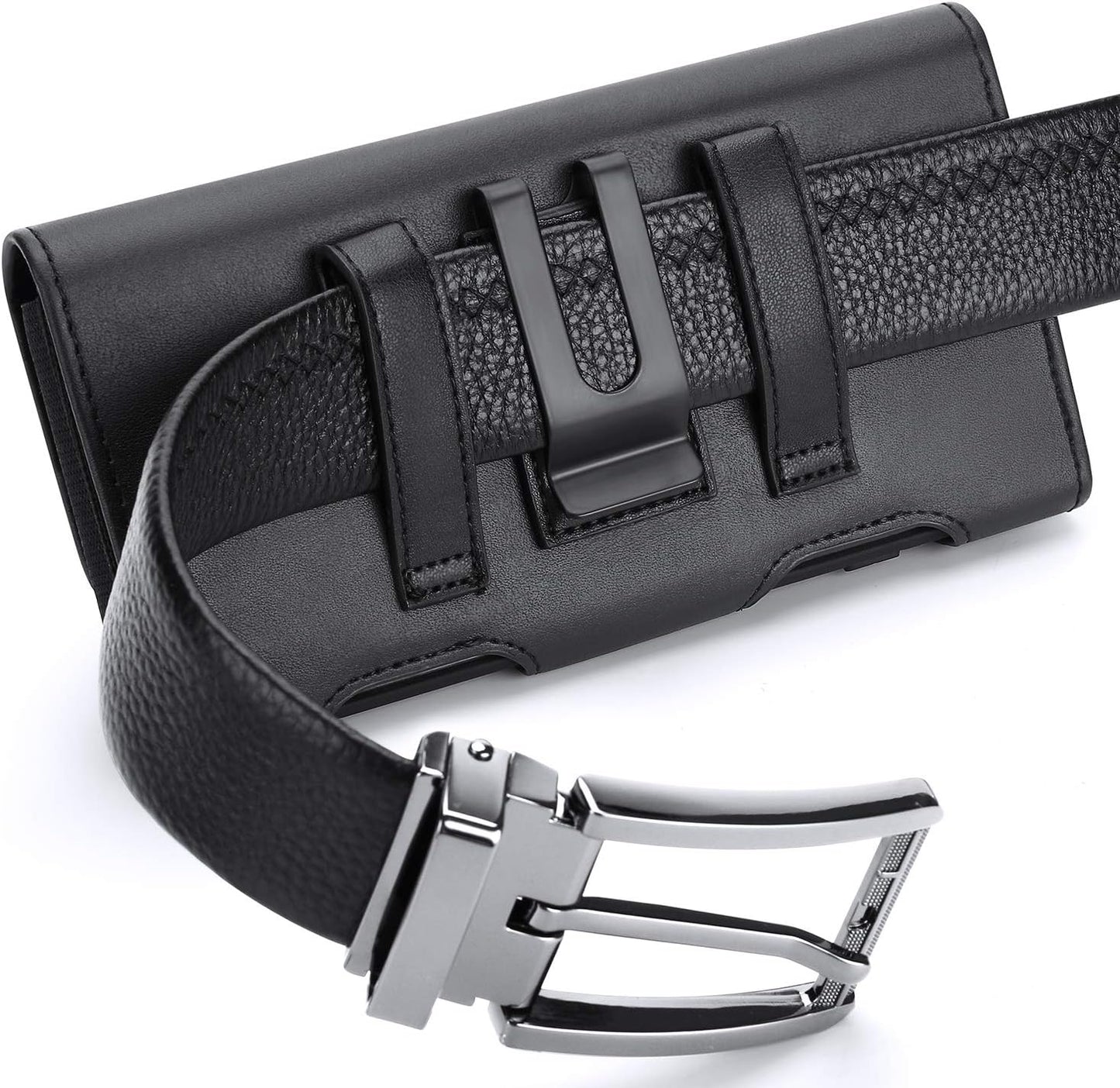 BECPLT for Galaxy S24 Ultra S23 Ultra 5G S22 Ultra 5G Holster Case, Leather iPhone 15 Pro Max Belt Clip Holster Pouch Carrying Sleeve with ID Card Holder for Galaxy A14 A12 A42 Note 20 Ultra (Black)