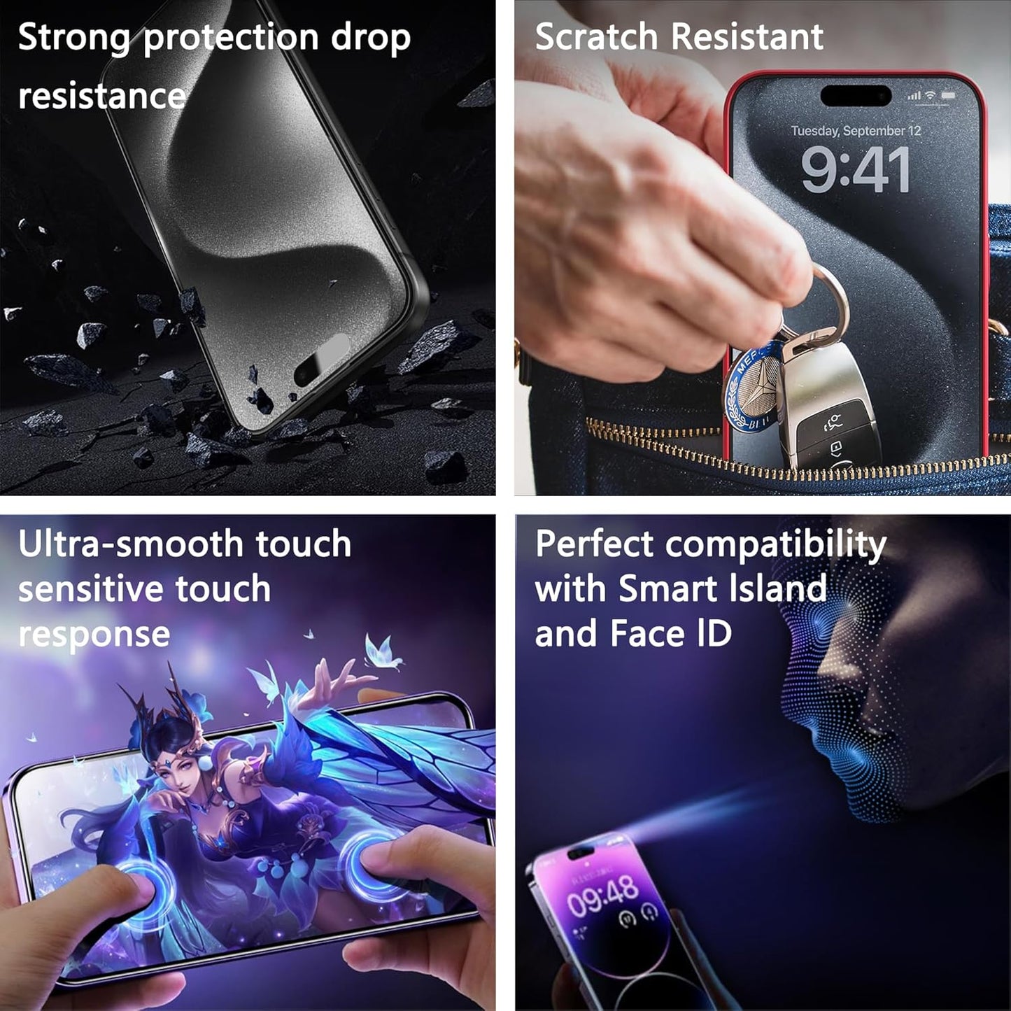 2 Pack Matte Screen Protector for iPhone X/iPhone XS/iPhone 11 Pro, 9H Tempered Glass, Full Coverage, Anti-Fingerprint, Auto Dust-Elimination, No Bubble, Easy Installation