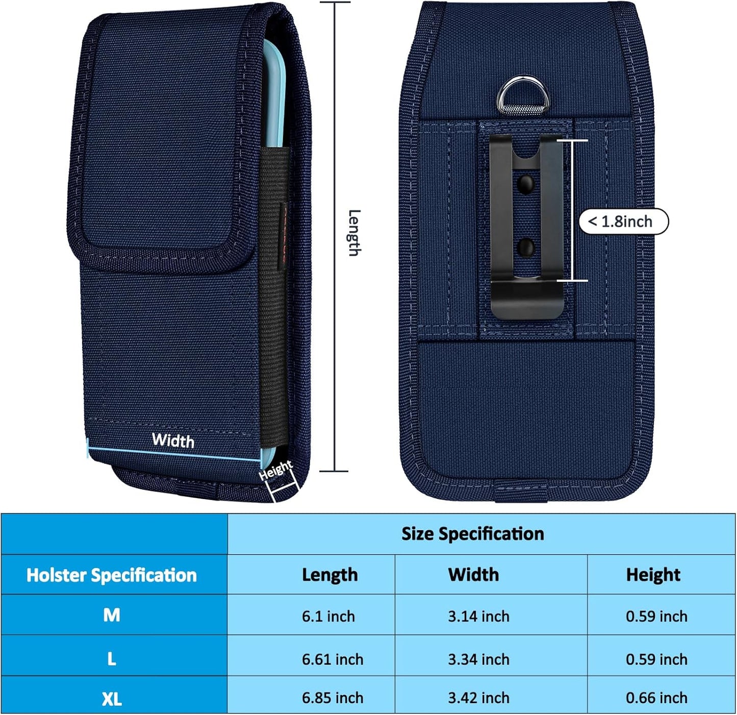 Phone Holster for Belt with Metal Clip and Magnetic Closure Compatible with iPhone 16/15/14/13/12 Pro Max, Galaxy S25/S24/S23/S22 Plus & FE for Everyday Protection, L-Blue