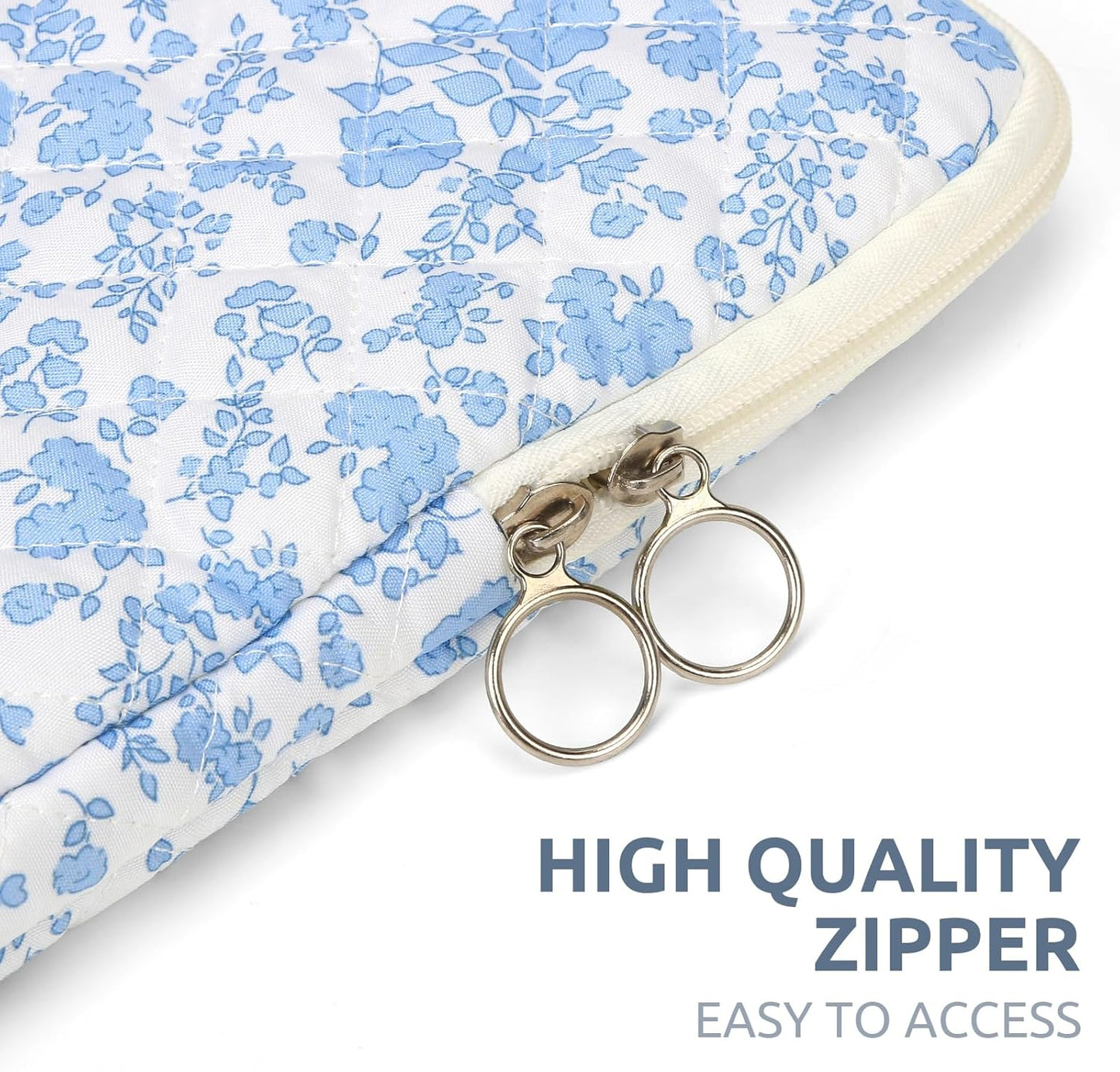 Puffy Laptop Sleeve 13-15.6 Inch Cute Quilted Laptop Protective Case Padded Floral Computer Sleeve for MacBook (B-Blue, 15 Inch)
