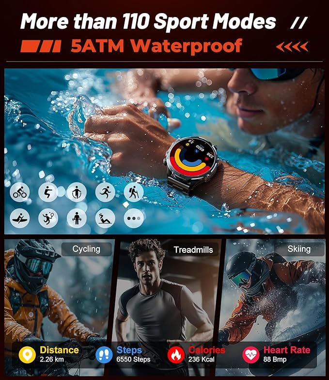SUNKTA Smart Watch for Men,1.85" HD/800mAh Battery Smart Watches with LED Flashlight (Bluetooth Call Answer/Calls) Fitness Tracker with Heart Rate/Sleep Tracking/Blood Oxygen for Android iOS Black