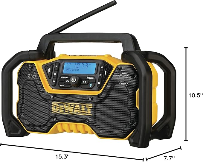 DEWALT 12V/20V MAX Portable Bluetooth Radio, Cordless, 100 ft Range, 3.5” Subwoofers, Jobsite (DCR028B)