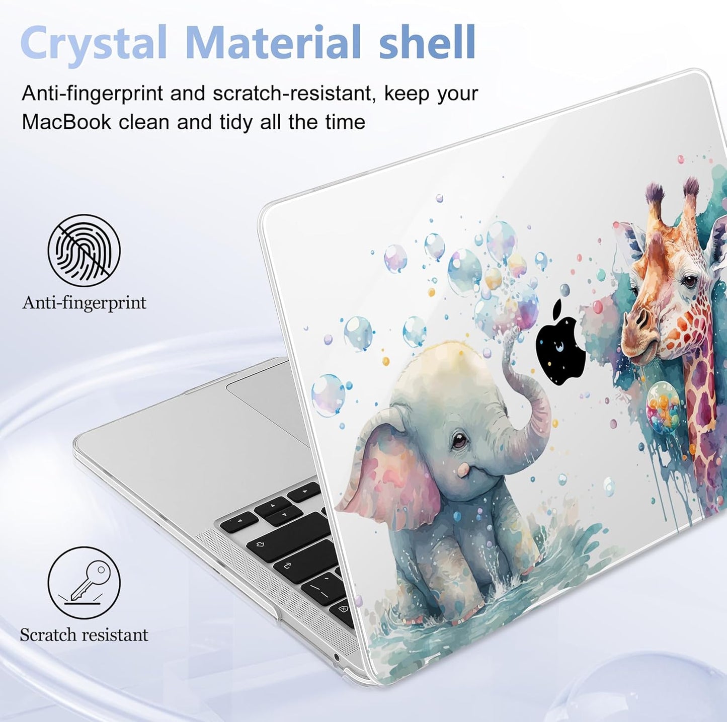 Case for MacBook Pro 13 inch with/Without Touch Bar (2016-2022, M2 A2338 M1 A2289 A2251 A2159 A1989 A1706 A1708), Hard Shell + Keyboard Cover + Dust Plug - Elephant & Giraffe