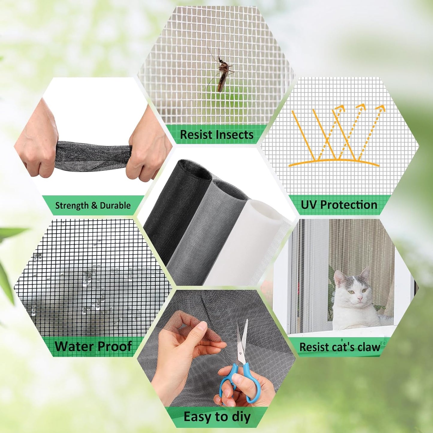 Windows Screen Replacement and Screen Door Repair Kit, 6Pcs Window Screen Fiberglass Mesh Kit - Window Screen & Screen Door Mesh & Screen Porch Repair Kit (Gray, 59" x 106")