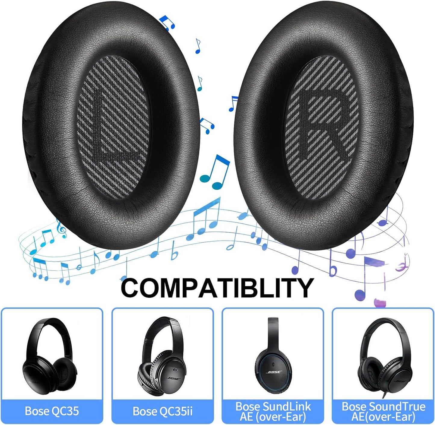 Thcbme Replacement Earpads for Bose Headphones, Bose Quietcomfort 35 Replacement Earpads, Black