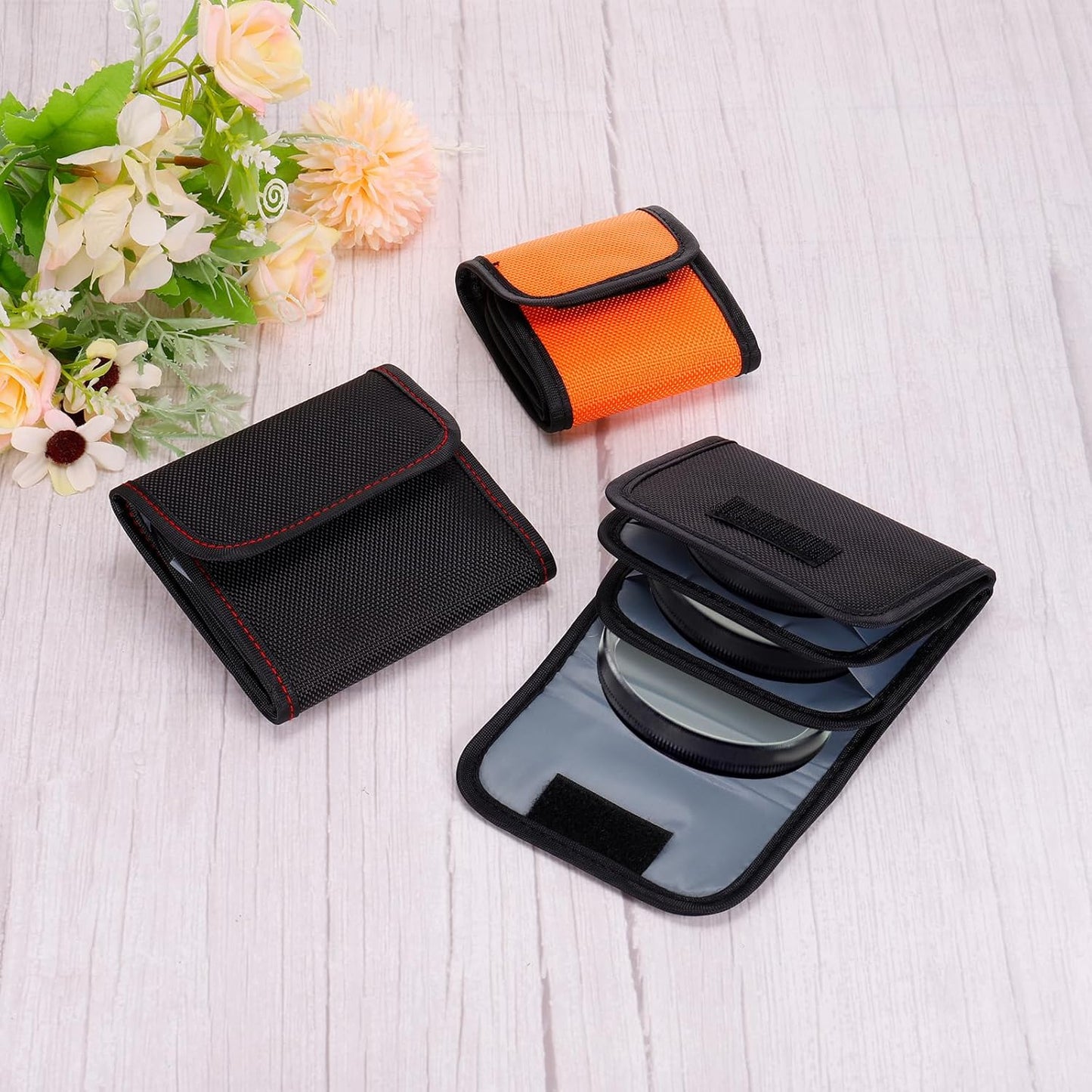 PATIKIL Lens Filter Case, 3-Pocket Camera Filter Case Portable Lens Filter Pouch Photography with Belt Loop Fit Camera Bag Strap Pocket Drone for 25mm-82mm, Black