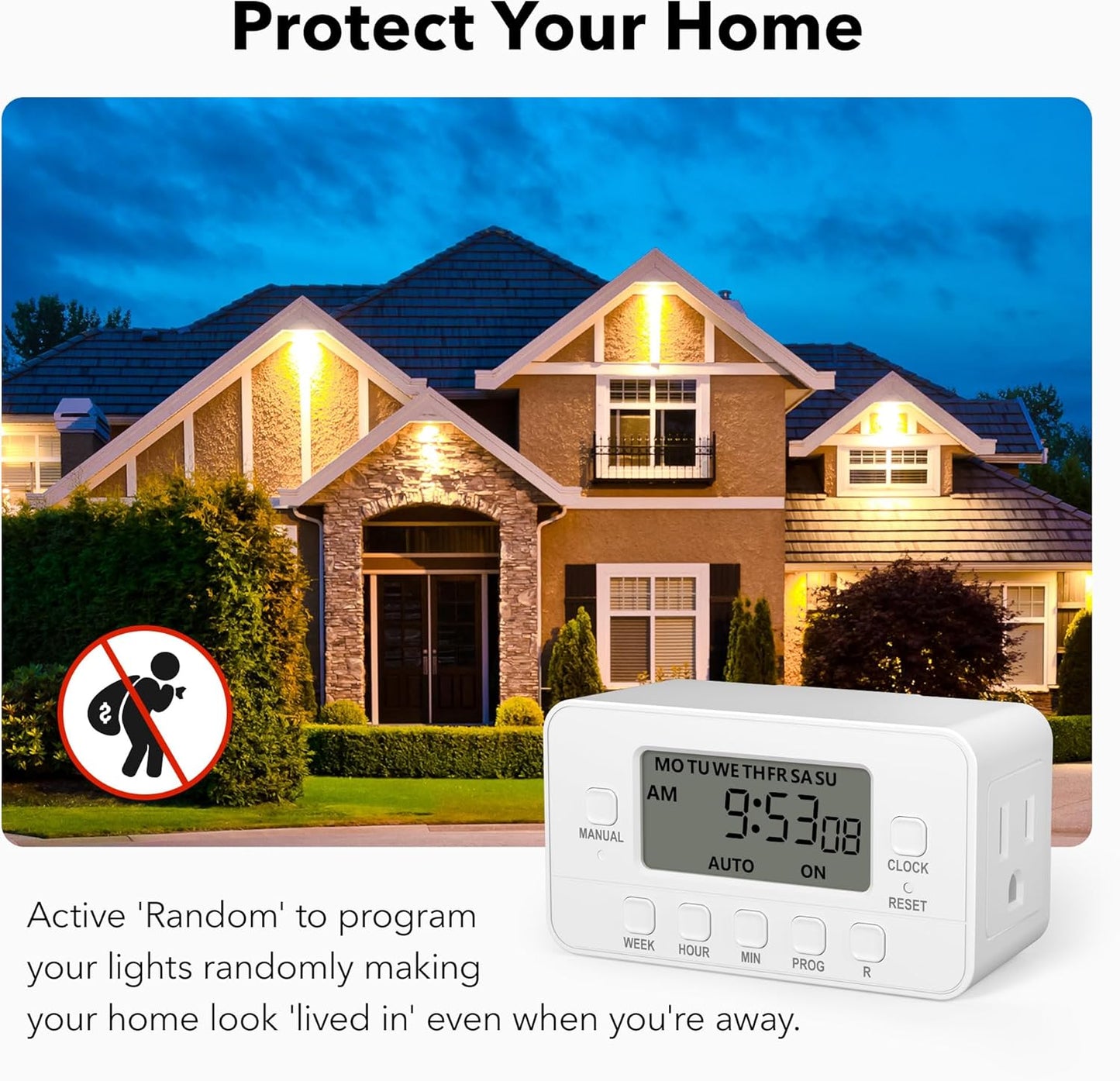 BN-LINK 7-Day Heavy Duty Digital Timer with Dual Outlet, LCD Display, 3-Prong Programmable Design, for Lights, Fans, Coffee Machine, Home, Office, Indoor Use, 125V 15A 1875W, 2 Pack