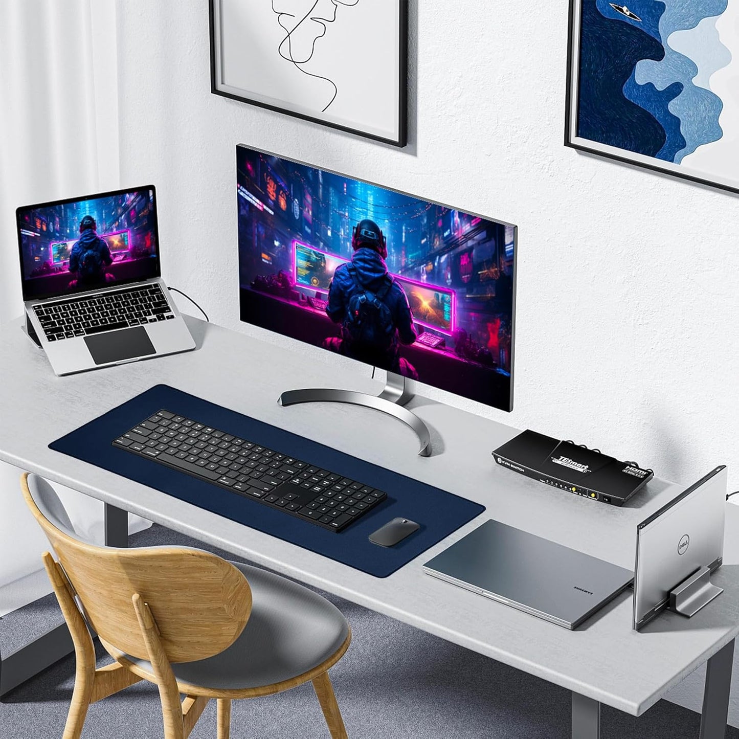 ALOANES Waterproof Mouse Pad with Durable Stitched Edge, Large Gaming Keyboard Pad, Non-Slip Rubber Base Mouse Mat, Desk pad for Gamer, Office & Home, Dark Blue Mousepad 27.6''x11.8''x0.12''
