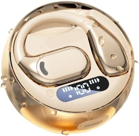 Open Ear Earbuds Wireless Earbuds Bluetooth 5.4, LED Display Bluetooth Earphone for Workout/Running, AI Noise Reduction Touch Controls, 72hr Playtime,Waterproof(Gold)