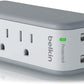 Belkin Wall Mount Surge Protector - 3 AC Multi Outlets & 2 USB Ports - Flat Rotating Plug Splitter - Wall Outlet Extender for Home, Office, Travel, Computer Desktop & Phone Charger - 918 Joules