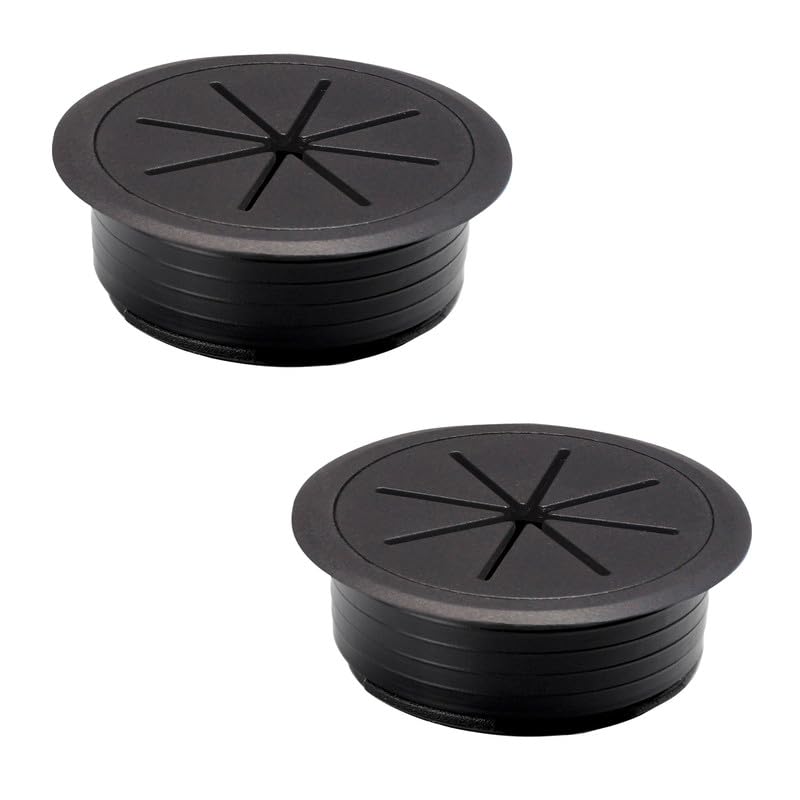 2 Pcs Desk Grommet 2" / 50 mm, Desk Hole Cover for Cables Black, Cable Grommet ABS Plastic, Desk Hole Grommet for Home & Office Pc, Detachable Cable Cord Organizer