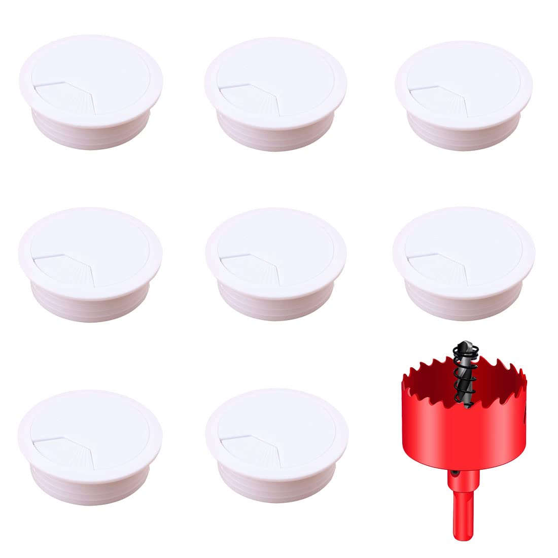 TuTuYa 8PCS Desk Grommet, Desk Grommet 50mm(2Inch) Desk Cable Grommet Desk Cable Hole Covers with Hole Saw, Ideal Solution for Office and Home Table Cable (White, 2Inch_50mm)