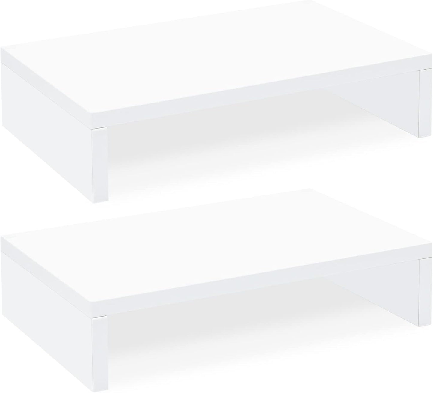 TEAMIX White Monitor Stand Riser - 2 Pack, Wood 2 Tier Adjustable Dual Monitor Riser for Laptop/PC Computer Stand for Desk